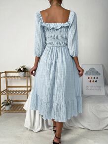 Chiquease Tie Front Ruffle Trim Flounce Hem Dress - Baby Blue - View 2