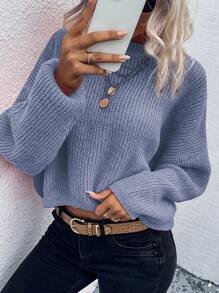 SHEIN LUNE Solid Batwing Sleeve Oversized Jumper - Baby Blue - View 1