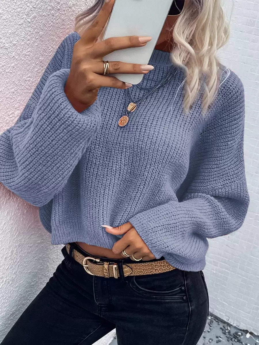 SHEIN LUNE Solid Batwing Sleeve Oversized Jumper - Baby Blue - View 1