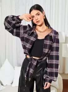 MY-DOLLS Áo khoác ngoài nữ Nút Thắt nút Sọc ca rô Sẵn sàng - Nhiều màu - Xem 1