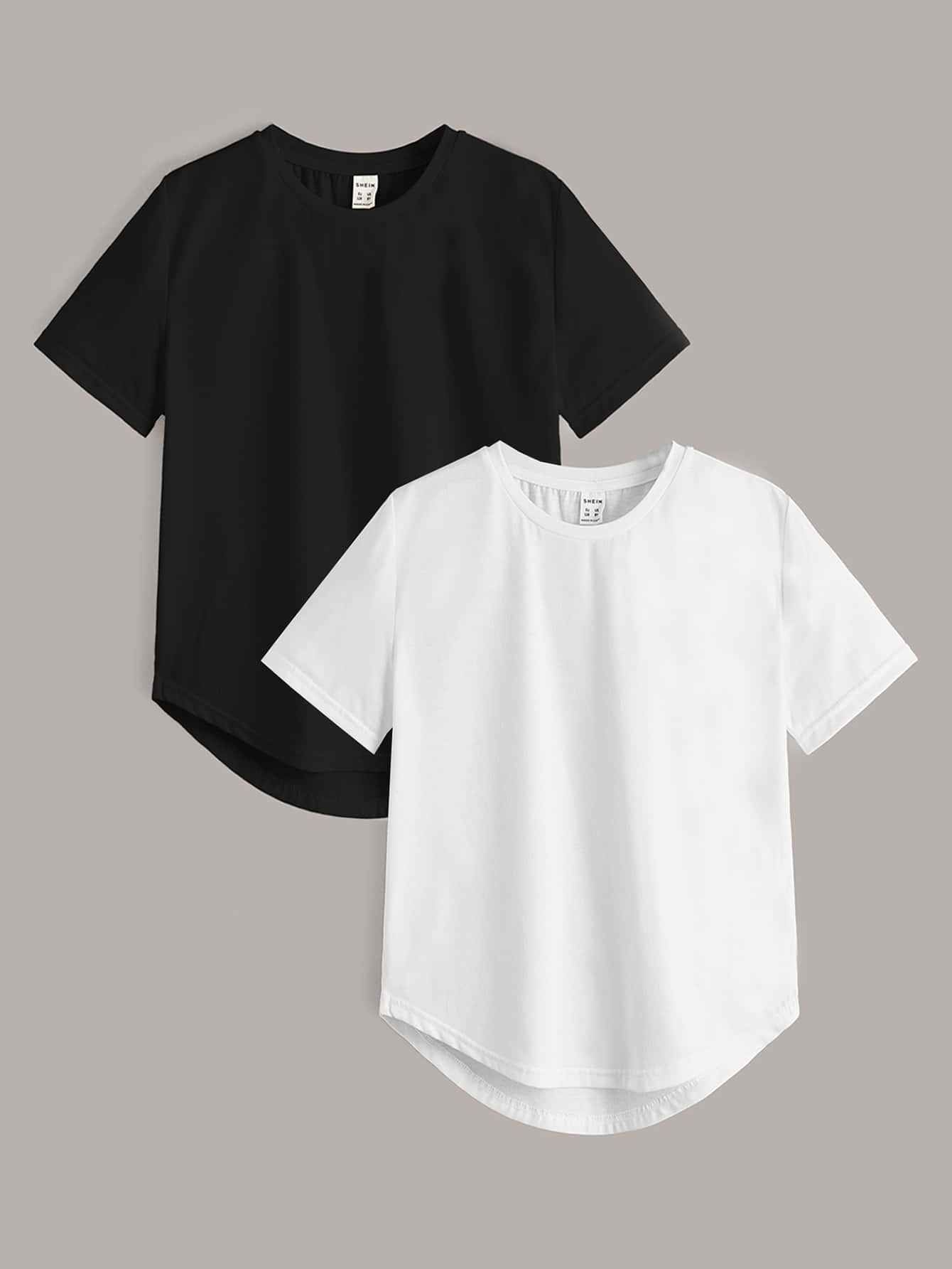 SHEIN Tween Boy 2pcs Curved Hem Tee - Black and White - View 1