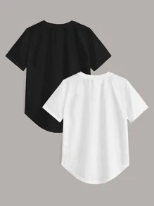SHEIN Tween Boy 2pcs Curved Hem Tee - Black and White - View 2
