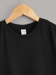 SHEIN Tween Boy 2pcs Curved Hem Tee - Black and White - View 8