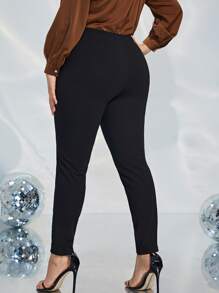 Plus Fake Button Seam Detail Skinny Trousers - Black - View 2