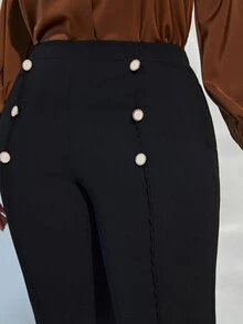 Plus Fake Button Seam Detail Skinny Trousers - Black - View 6