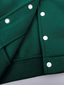 SHEIN Toddler Boy Jackets Đắp vá Nút phía trước Khối Màu Lá thư Sẵn sàng - Màu xanh lá cây đậm - Xem 3