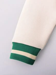 SHEIN Toddler Boy Jackets Đắp vá Nút phía trước Khối Màu Lá thư Sẵn sàng - Màu xanh lá cây đậm - Xem 4