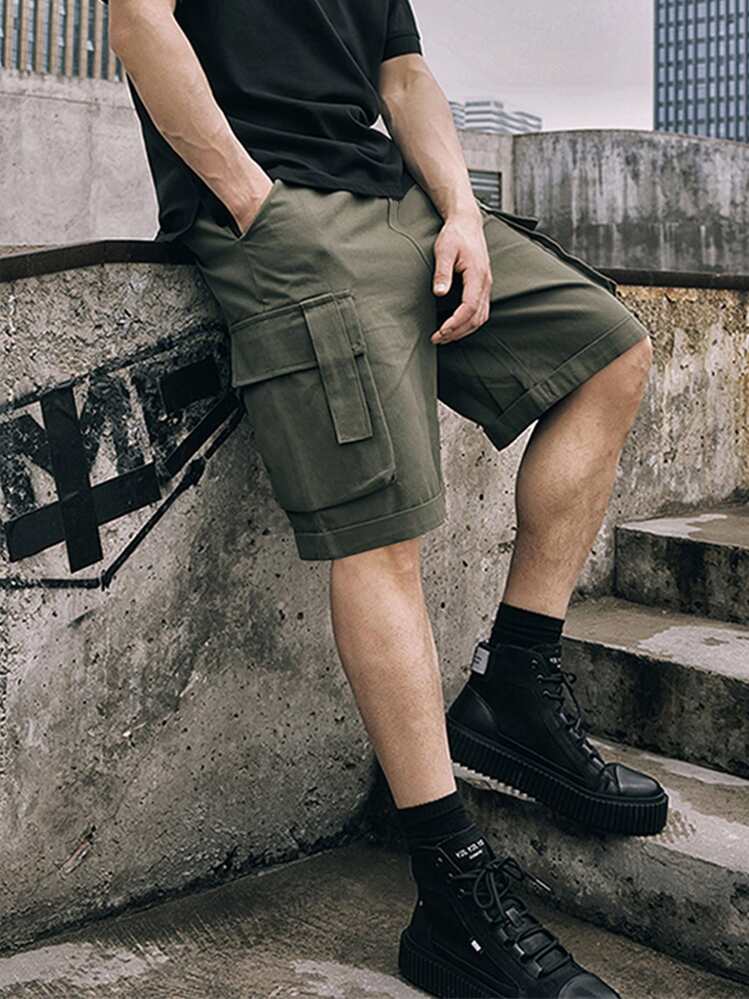 Manfinity Homme Men Drawstring Waist Cargo Shorts - Army Green - View 1
