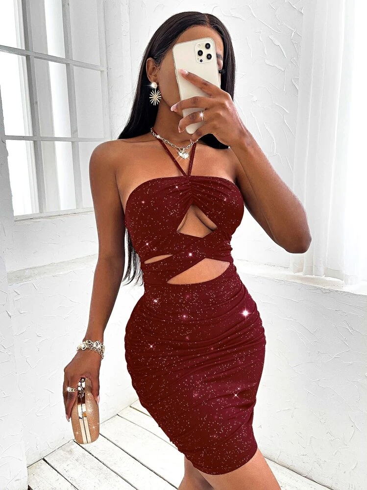 SHEIN SXY Cut Out Ruched Bodycon Dress