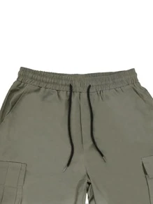 Manfinity Homme Hombres Shorts de cintura con cordón cargo - Verde militar - Ver 5