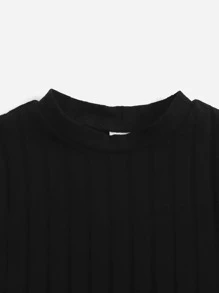 SHEIN Top de punto de manga corta y cuello alzado de unicolor para niña preadolescente en verano - Negro - Ver 3