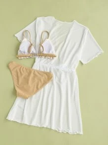 3packs Tween Girl Color Block Bikini Set & Kimono Summer Beach - Multicolor - View 2