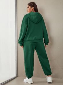 CovetEZ Bộ thời trang Plus Size Dây kéo Túi màu trơn Giải trí - Màu xanh lá cây đậm - Xem 2