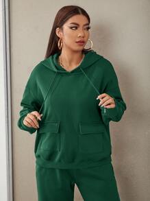 CovetEZ Bộ thời trang Plus Size Dây kéo Túi màu trơn Giải trí - Màu xanh lá cây đậm - Xem 4