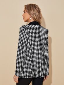 SHEIN Unity Áo khoác  âu phục nữ Túi Nút phía trước răng cưa Thanh lịch - Đen và trắng - Xem 2