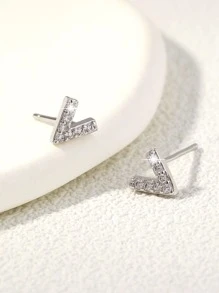 Nooxian 方晶鋯石字母耳釘 - 銀色 - 查看 3