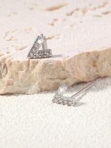 Nooxian 方晶鋯石字母耳釘 - 銀色 - 查看 4