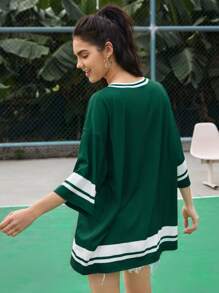 SHEIN EZwear Number Graphic Oversized Jersey Tee - Dark Green - View 2
