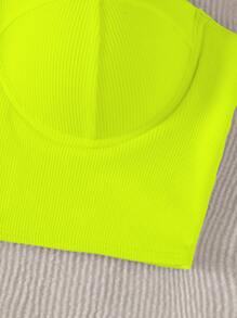 SHEIN Swim Bộ đồ tắm bikini đẩy lên sườn neon cho bãi biển mùa hè - Màu xanh chanh - Xem 3