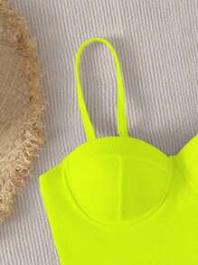 SHEIN Swim Bộ đồ tắm bikini đẩy lên sườn neon cho bãi biển mùa hè - Màu xanh chanh - Xem 4