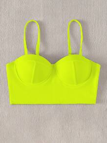 SHEIN Swim Bộ đồ tắm bikini đẩy lên sườn neon cho bãi biển mùa hè - Màu xanh chanh - Xem 5