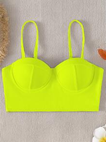 SHEIN Swim Bộ đồ tắm bikini đẩy lên sườn neon cho bãi biển mùa hè - Màu xanh chanh - Xem 6