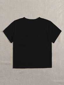SHEIN Unity Camiseta de manga corta con estampado de slogan - Negro - Ver 2