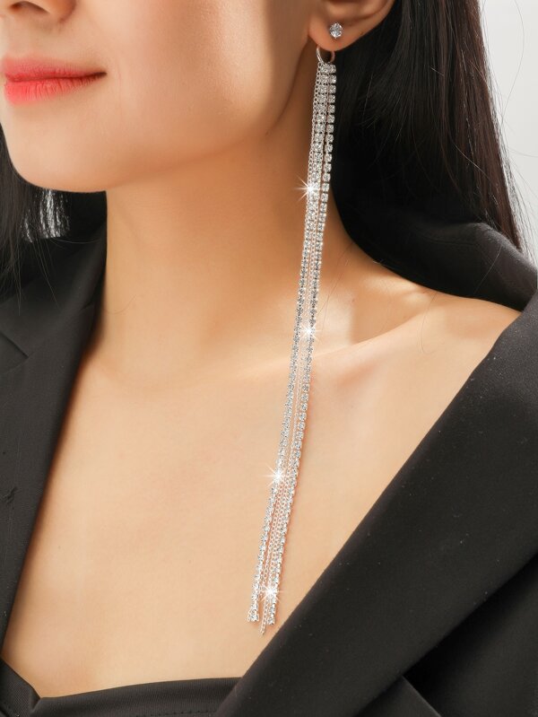 Rhinestone Tassel Design Earrings