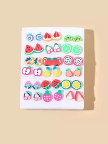 18pairs Random Fruit Stud Earrings - Multicolor - View 1