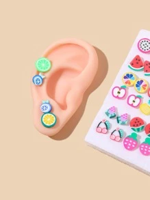 18pairs Random Fruit Stud Earrings - Multicolor - View 2