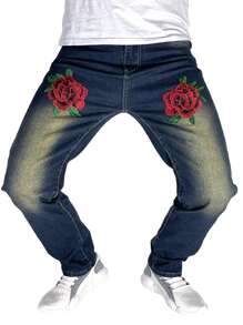 Quần Jeans Nam Nghề thêu Denim mùa giặt Hoa - Rửa tối - Xem 4