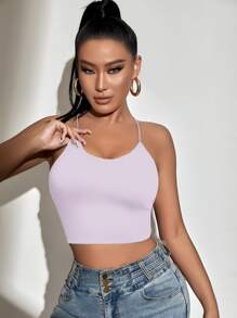 SHEIN SXY Top de tirantes corto de espalda abierta con cordón - Lila Púrpura - Ver 2