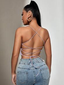 SHEIN SXY Top de tirantes corto de espalda abierta con cordón - Lila Púrpura - Ver 1