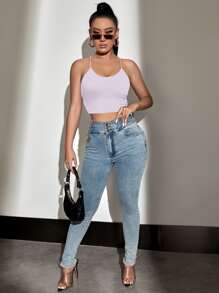 SHEIN SXY Top de tirantes corto de espalda abierta con cordón - Lila Púrpura - Ver 4