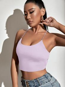 SHEIN SXY Top de tirantes corto de espalda abierta con cordón - Lila Púrpura - Ver 6