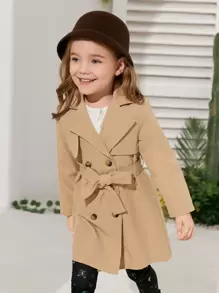 SHEIN 小女童雙排釦腰帶風衣外套