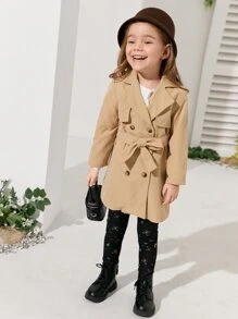 SHEIN 小女童雙排釦腰帶風衣外套