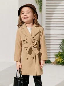 SHEIN 小女童雙排釦腰帶風衣外套
