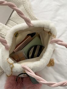 女孩毛茸茸附包飾水桶包 - 白色 - 查看 6