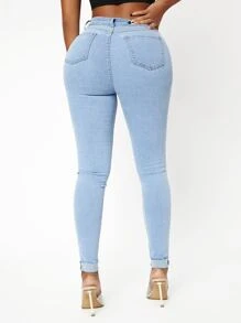 SHEIN SXY Curvy High Stretch Skinny Jeans - Light Wash - View 1
