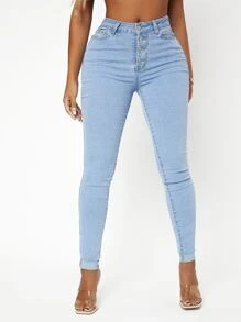 SHEIN SXY Curvy High Stretch Skinny Jeans - Light Wash - View 3