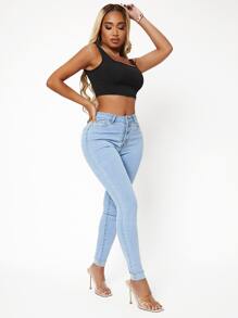 SHEIN SXY Curvy High Stretch Skinny Jeans - Light Wash - View 5