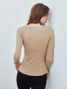 SHEIN Asymmetrical Hem T-Shirt - Khaki - View 2