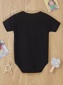 SHEIN 寶寶女孩1入組字母圖形連身衣 - 黑色 - 查看 2