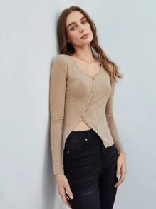 SHEIN Asymmetrical Hem T-Shirt - Khaki - View 7