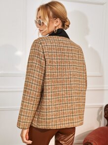 SHEIN Unity Lapel Collar Double Button Placket Plaid Pattern Overcoat - Multicolor - View 2