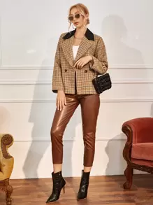 SHEIN Unity Lapel Collar Double Button Placket Plaid Pattern Overcoat - Multicolor - View 4