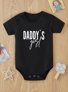 SHEIN 寶寶女孩1入組字母圖形連身衣 - 黑色 - 查看 1