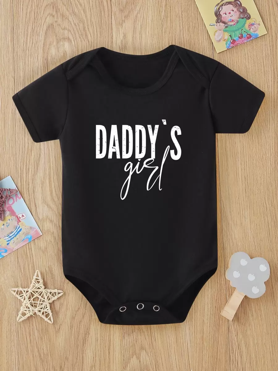 SHEIN 寶寶女孩1入組字母圖形連身衣 - 黑色 - 查看 1