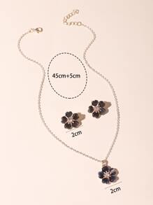 3pcs Flower Decor Jewelry Set - Black - View 3